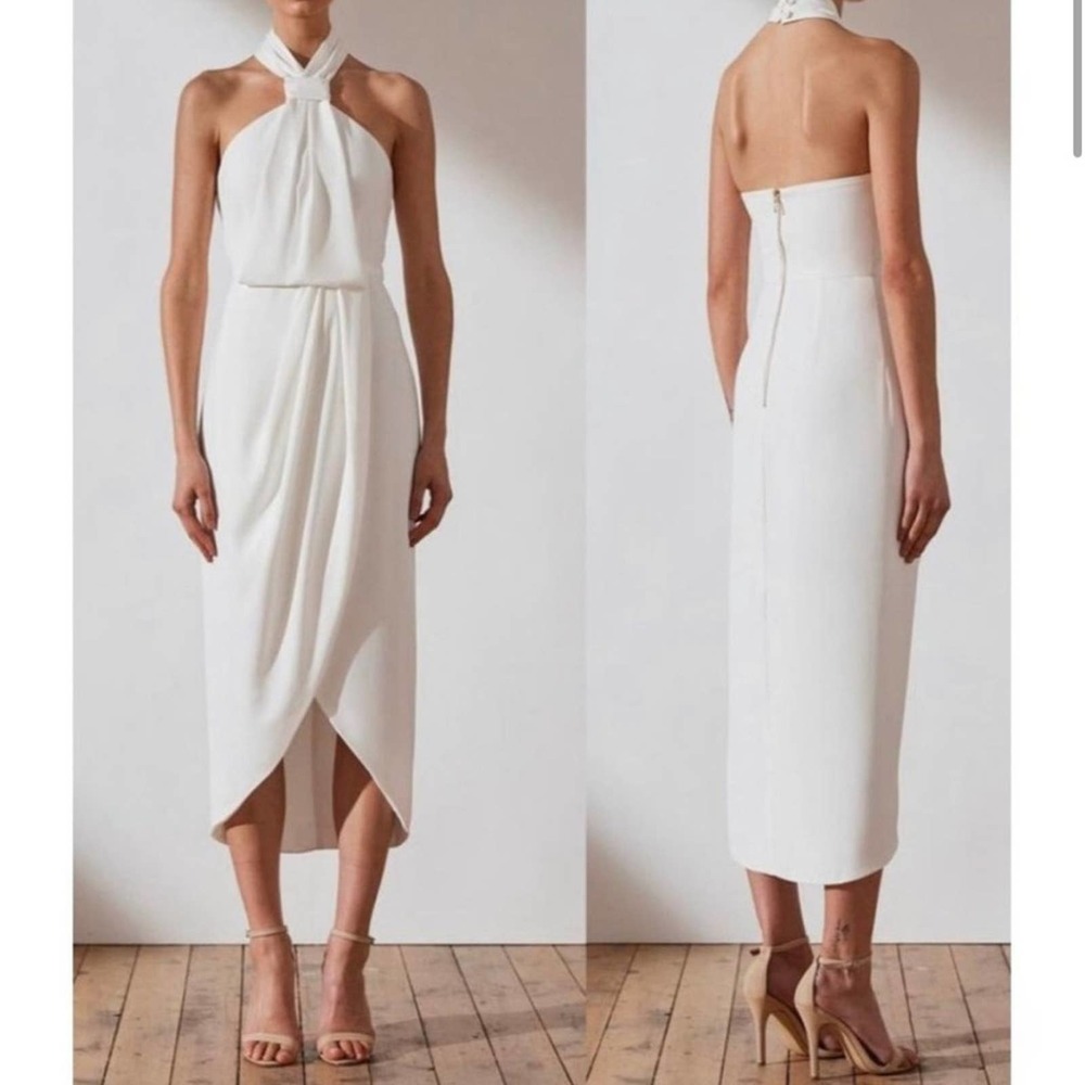 Shona Joy Knot Draped Tulip Hem Gown Ivory Women's Size 8